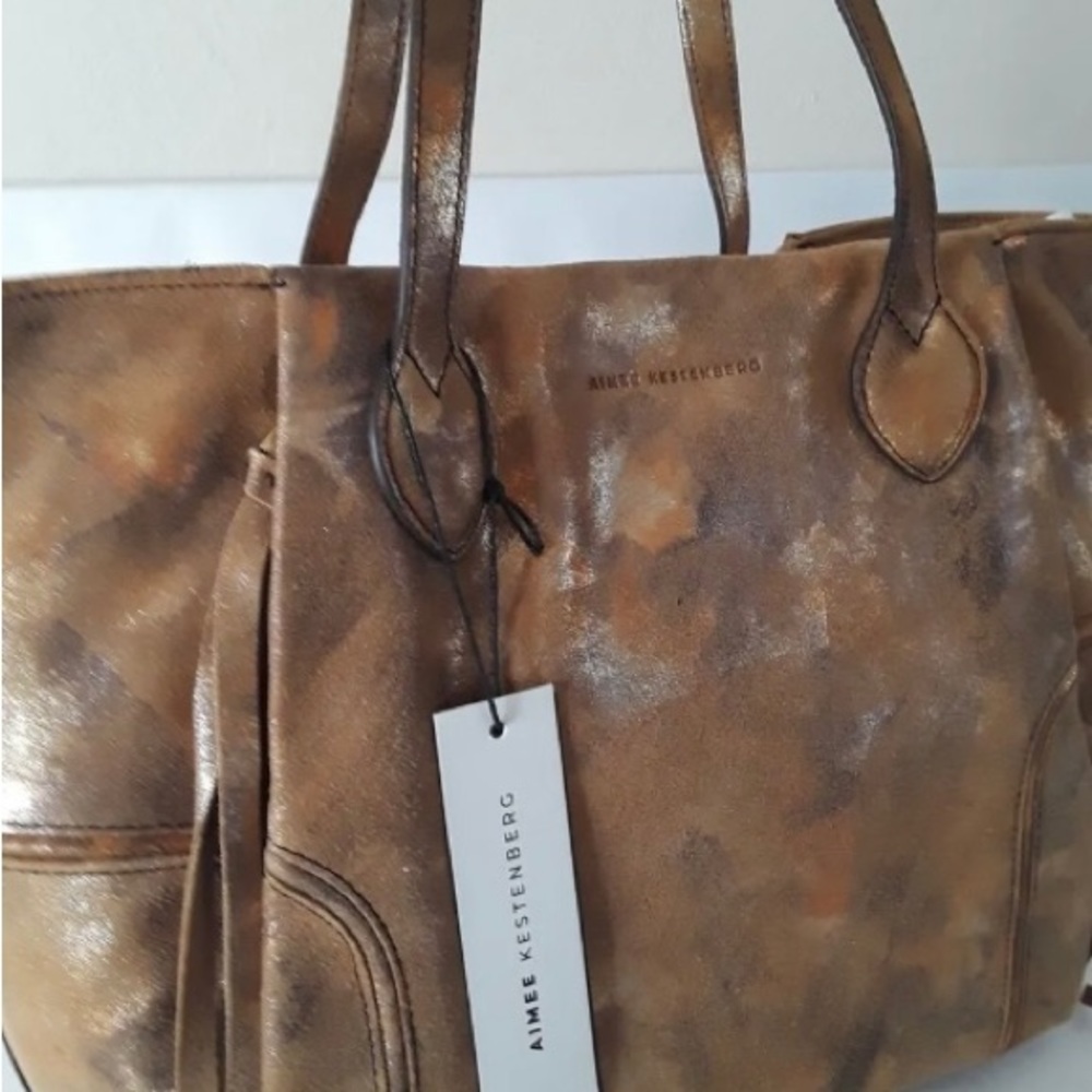Aimee Kestenberg Gold Metallic Chelsea Calf Leather Tote - New with tags - Picture 4 of 5